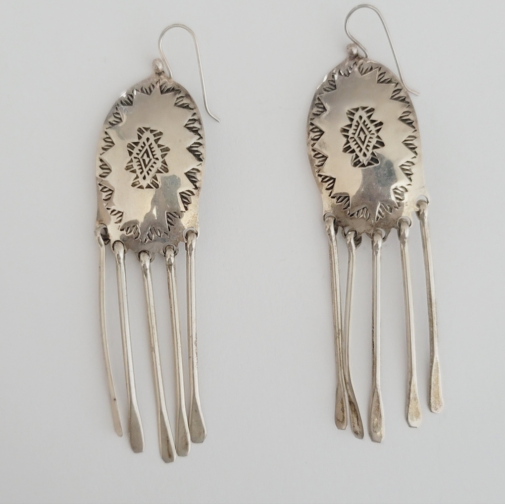Vintage 925 Sterling Silver Concho / Concha Chandelier Earrings